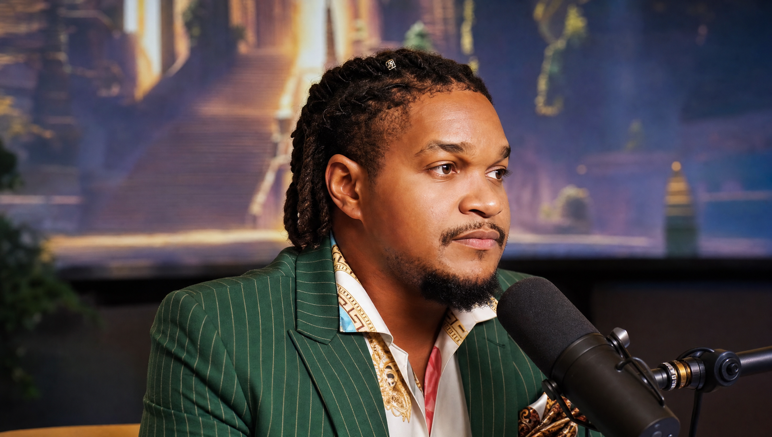 rev-benton-opene speaking into a microphone with a scenic background