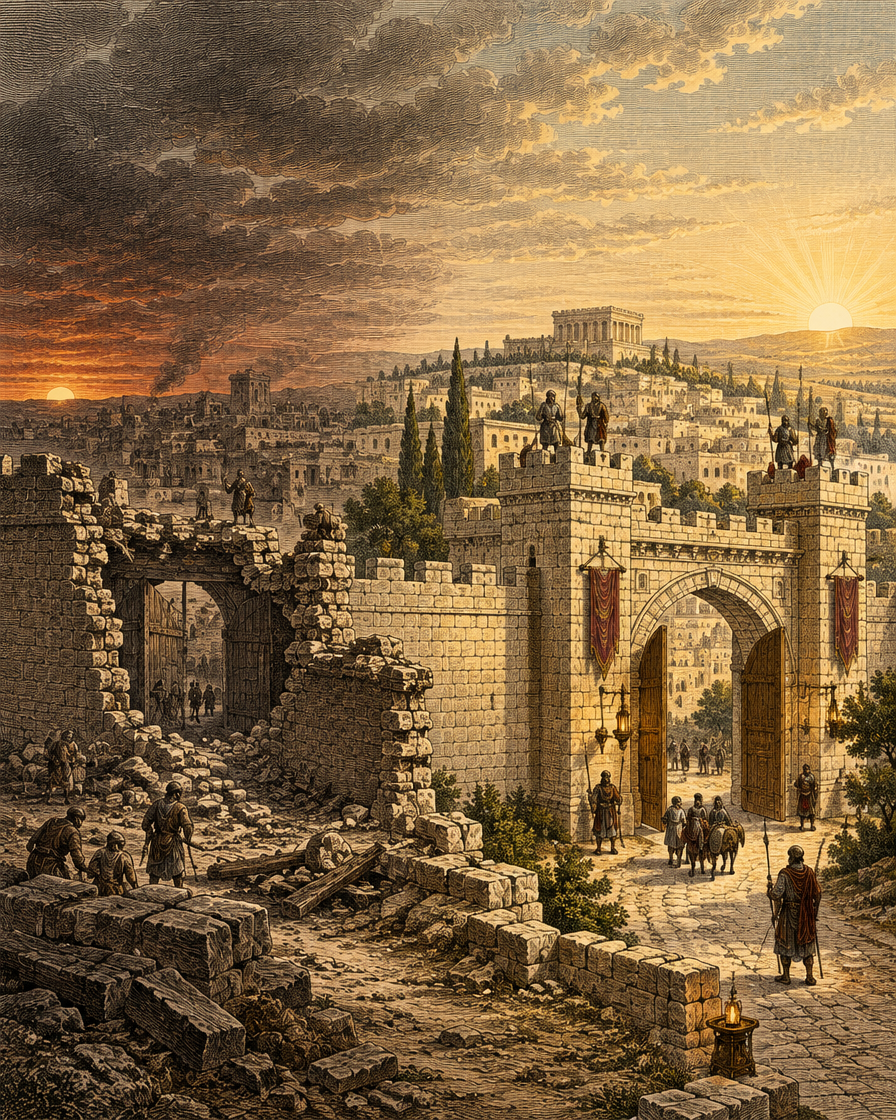 Engraved plate: The City Restored